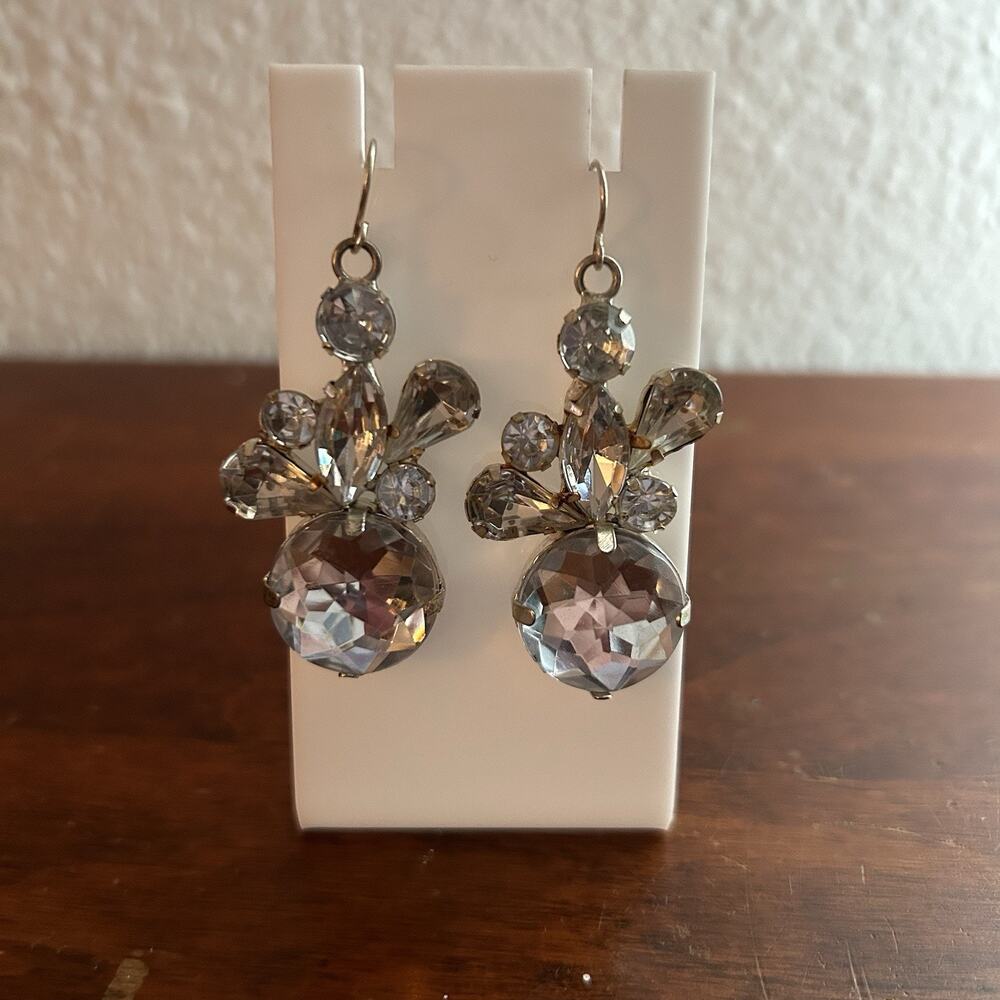 Vintage Crystal Rhinestone Dangle Earrings Sparkling Statement Jewelry